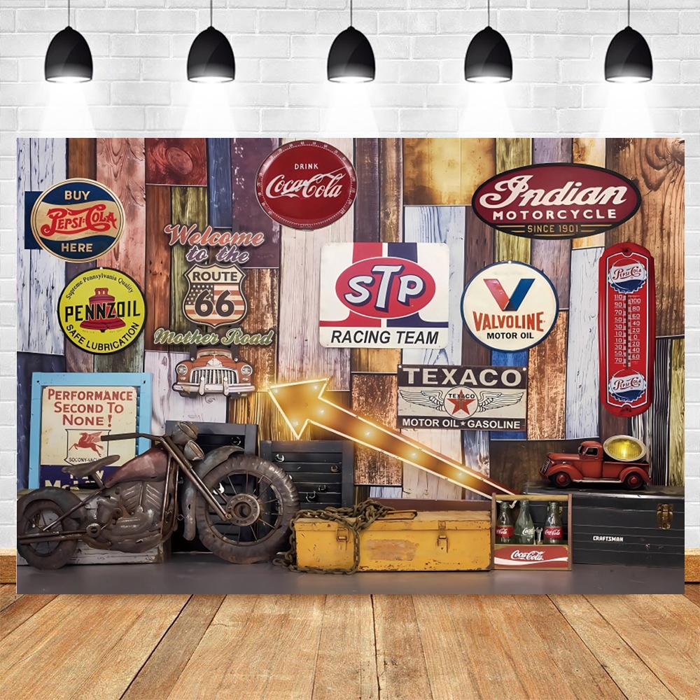 Workshop Tools Photos - Retro Motorcycle Car Repairs Garage Backdrop