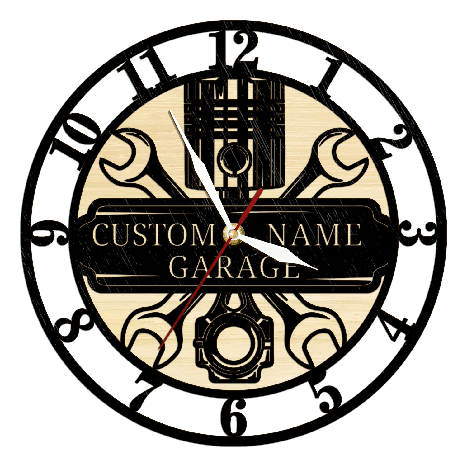 Workshop Tools With Name - Custom Garage Tools Wooden Wall Clock