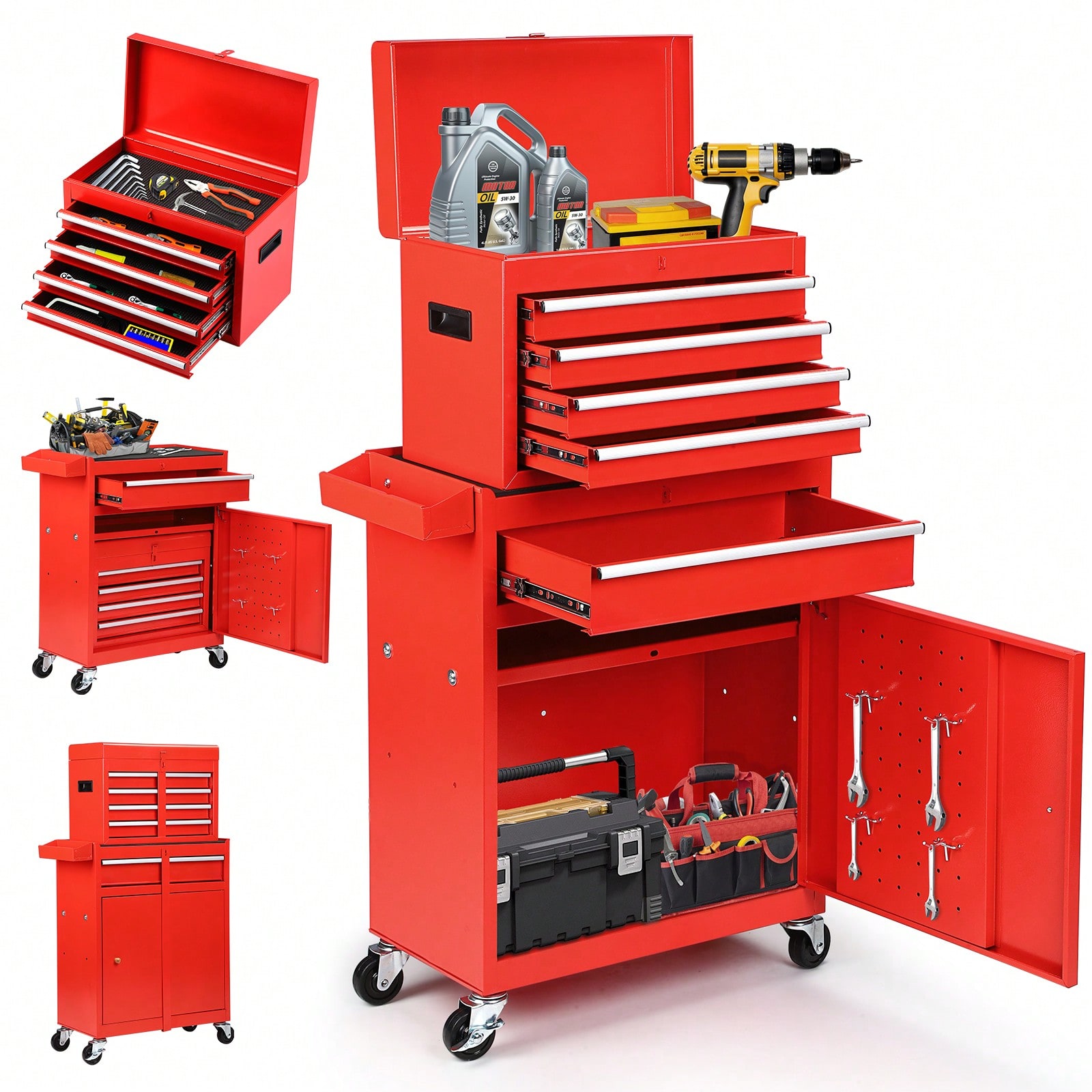 Workshop Tools Box - Rolling Tool Chest, 5-Drawer 2-In-1 Tool