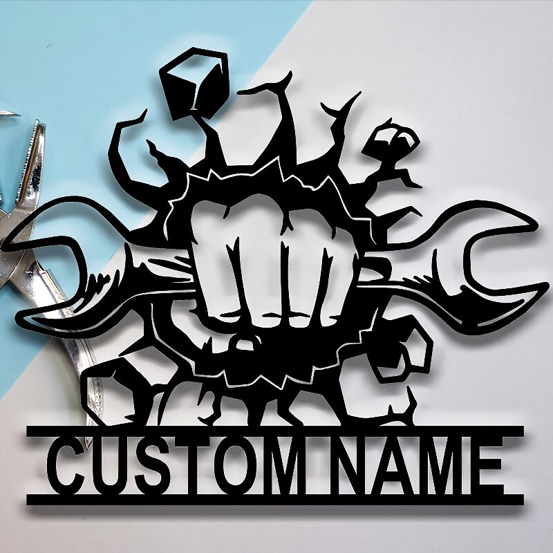 Workshop Tools With Name - Customizable Metal Workshop Wall Signage -