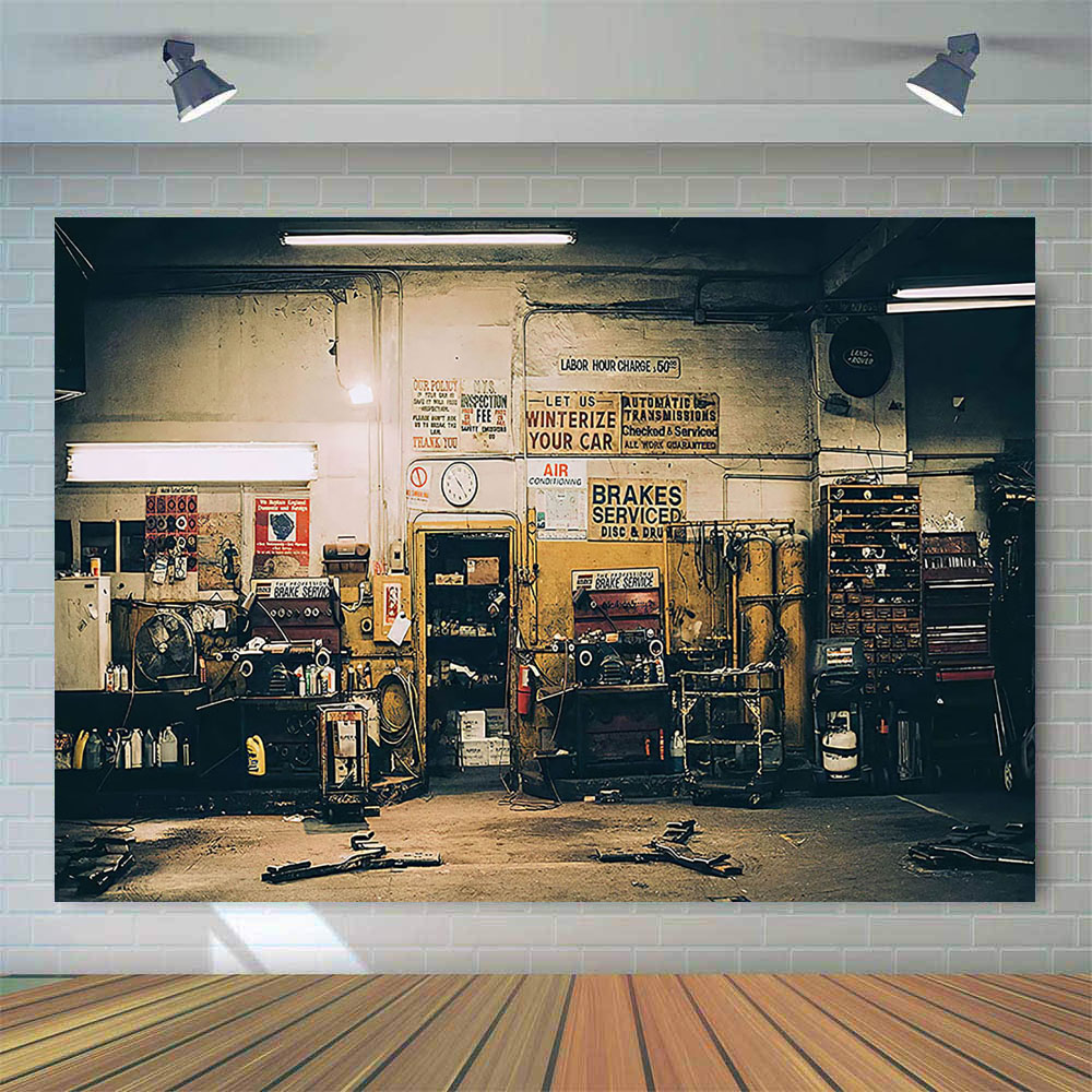Retro Car Repairs Backdrop Too - Workshop Tools Photos reseña y precio