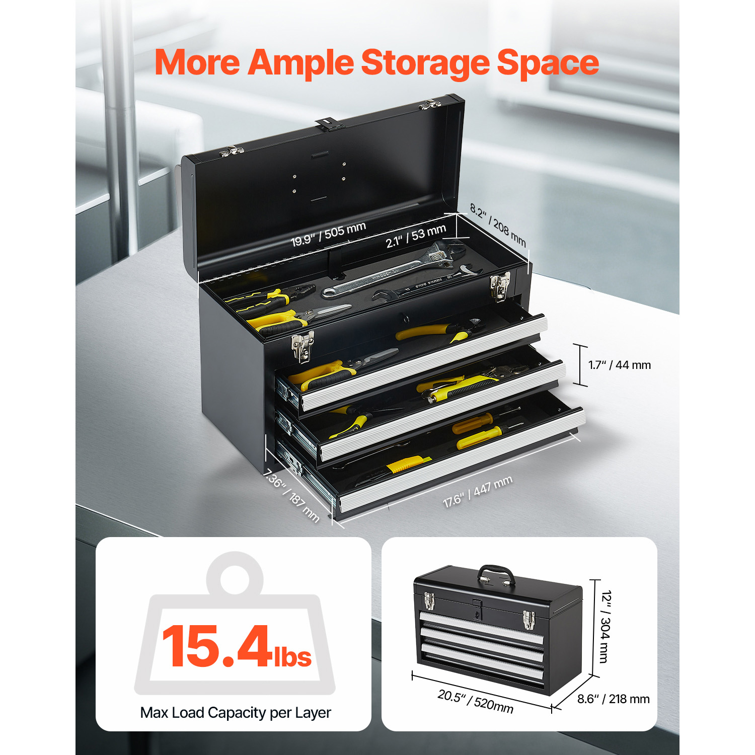SucceBuy 20in 3-Drawer Metal T - Workshop Tools Box reseña y precio